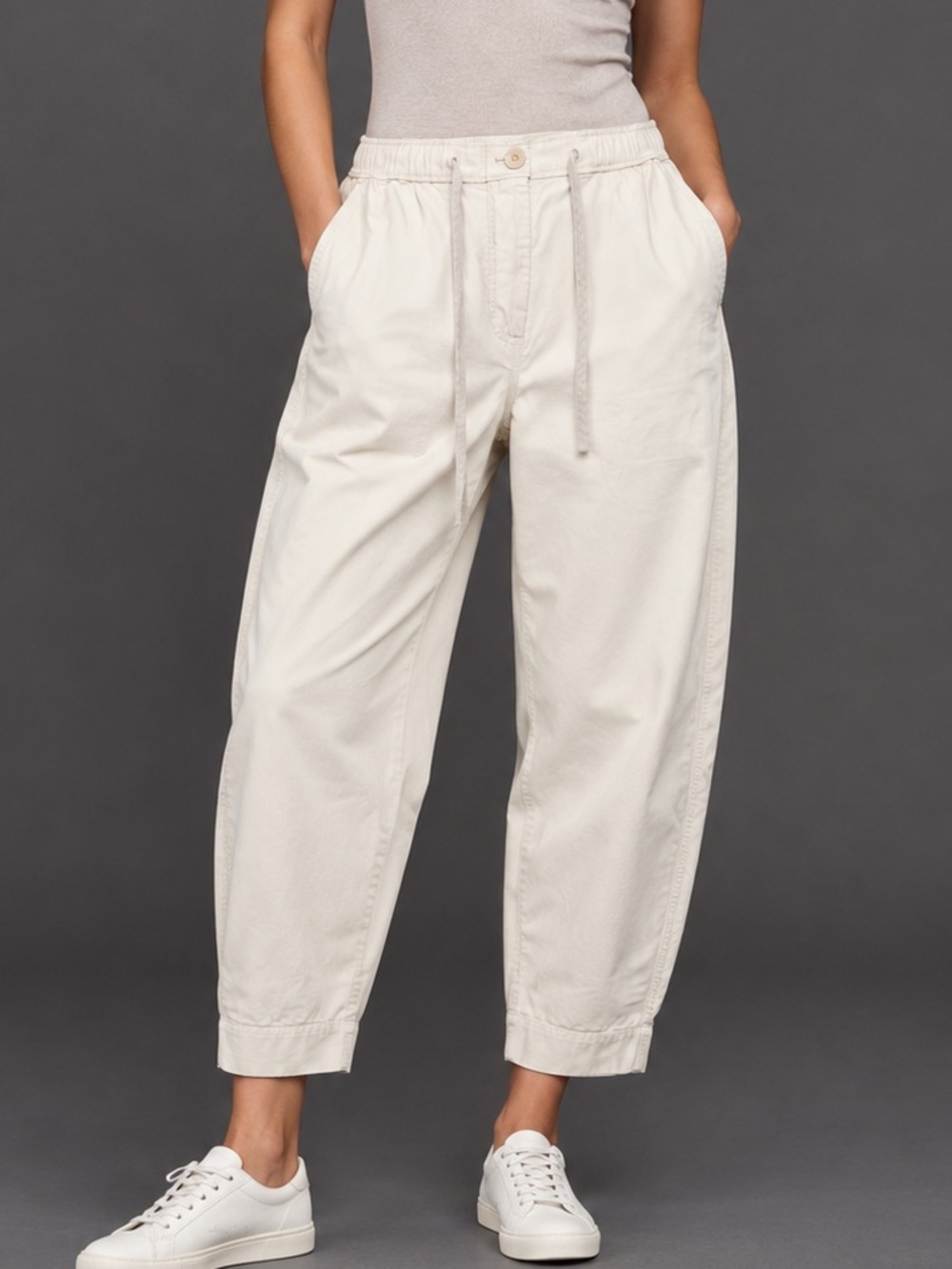 COS Barrel-Leg Drawstring Trousers Off White EU 34 US 2 Cotton Linen Tensel
